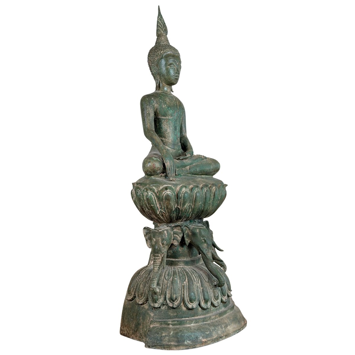 Burmese Shakyamuni Buddha In Bronze On A Throne With Elephants – Shan Tradition, 19th Century-photo-2
