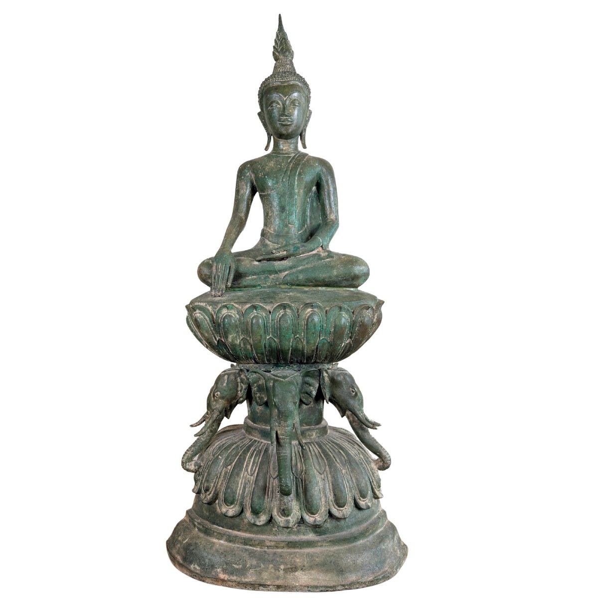 Burmese Shakyamuni Buddha In Bronze On A Throne With Elephants – Shan Tradition, 19th Century