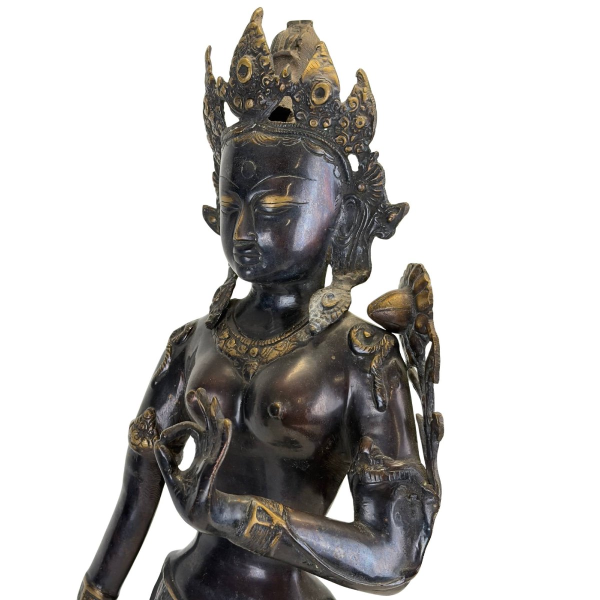 Nepalese Green Tara In Gilded Bronze – Kathmandu Valley, Newar Art, 19th Century-photo-1