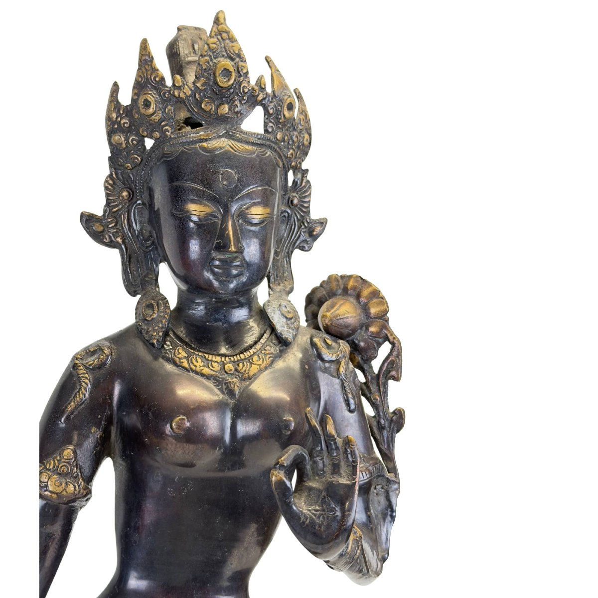 Nepalese Green Tara In Gilded Bronze – Kathmandu Valley, Newar Art, 19th Century-photo-6