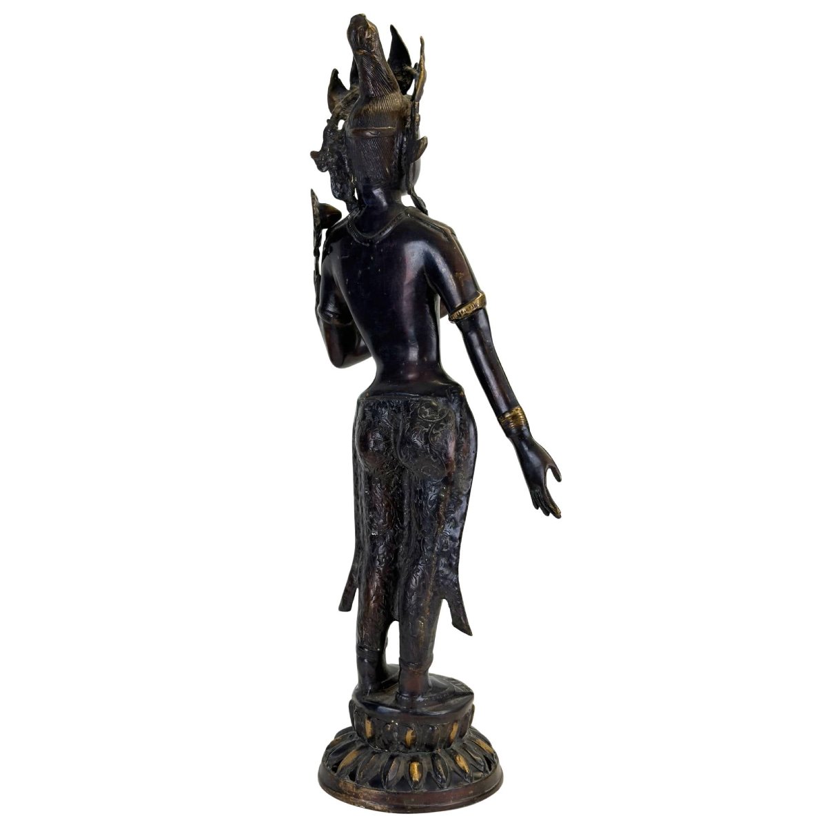 Nepalese Green Tara In Gilded Bronze – Kathmandu Valley, Newar Art, 19th Century-photo-7