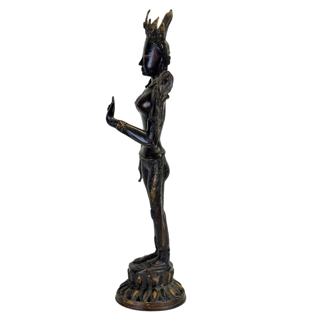 Nepalese Green Tara In Gilded Bronze – Kathmandu Valley, Newar Art, 19th Century-photo-8