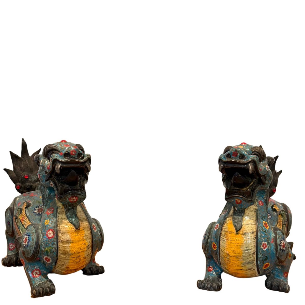 Paire de Pixiu en bronze et émaux cloisonnés – Chine, fin Qing, XIXe–début XXe siècle-photo-2