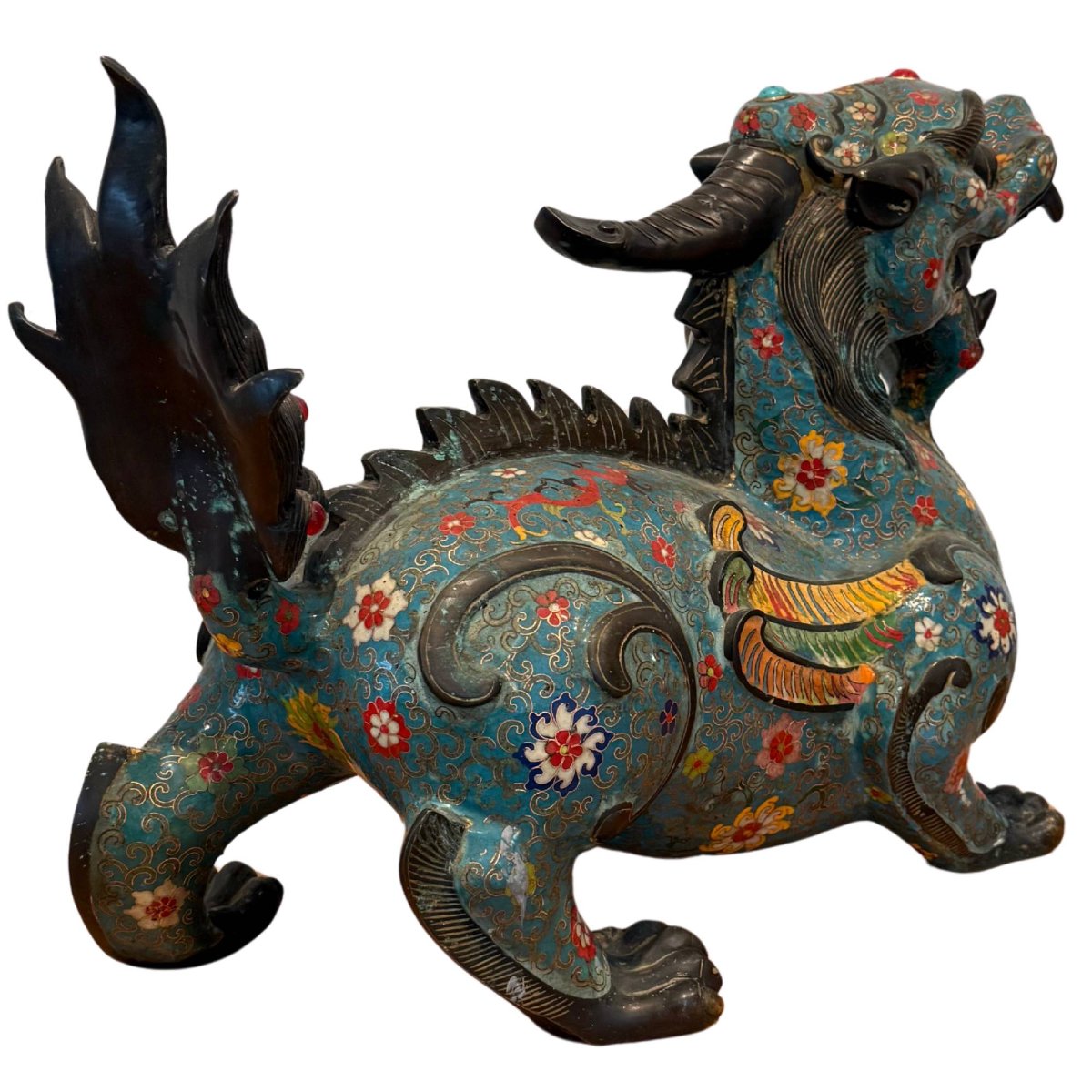 Paire de Pixiu en bronze et émaux cloisonnés – Chine, fin Qing, XIXe–début XXe siècle-photo-1