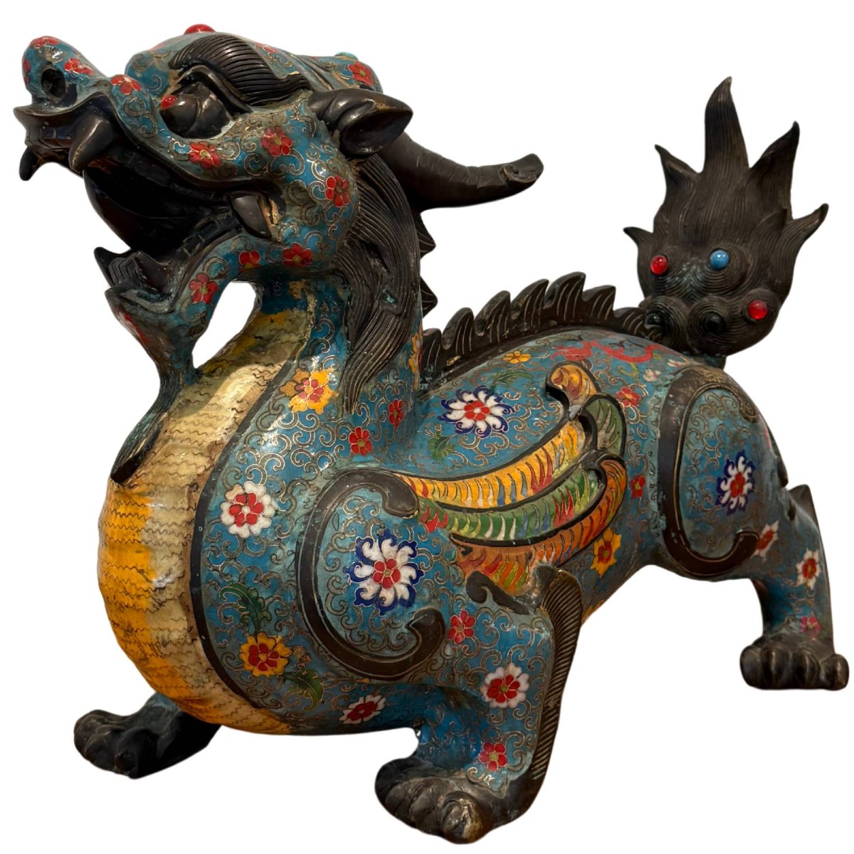 Paire de Pixiu en bronze et émaux cloisonnés – Chine, fin Qing, XIXe–début XXe siècle-photo-5