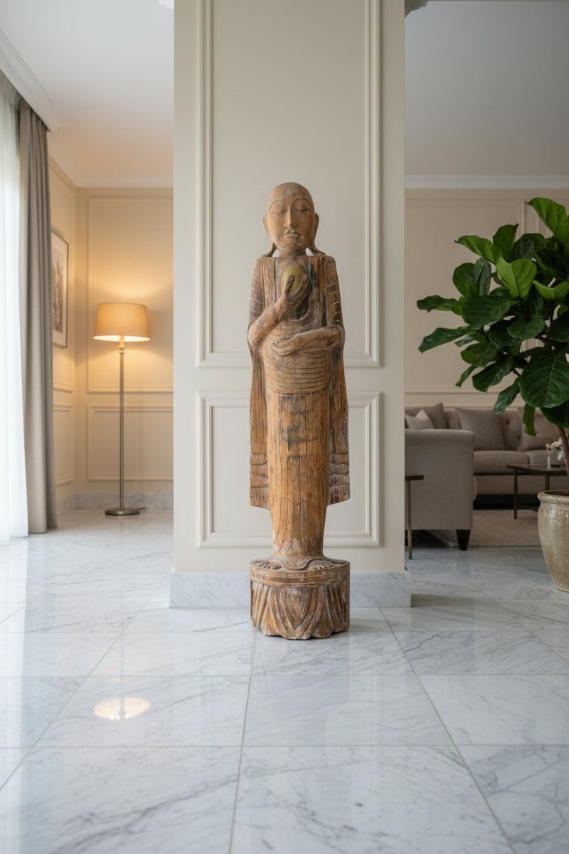 Arhat médicinal birman en teck – XVIIIe siècle, 151,5 cm