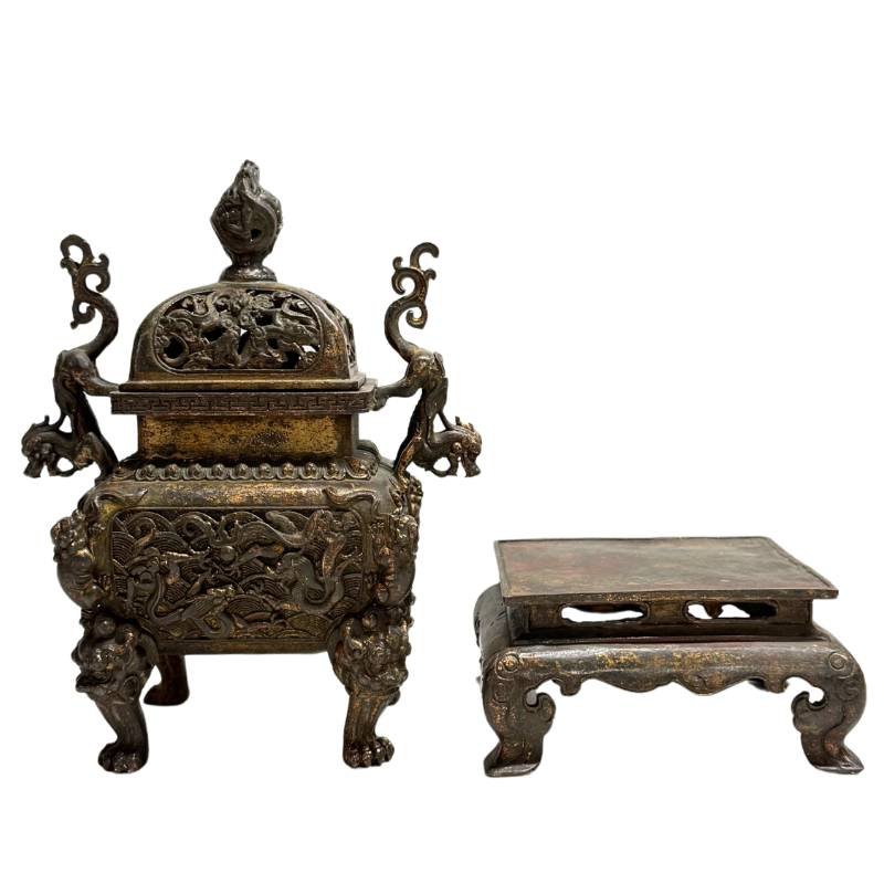 Fangding Chinese Bronze Incense Burner – Qing Dynasty, 19th Century-photo-2