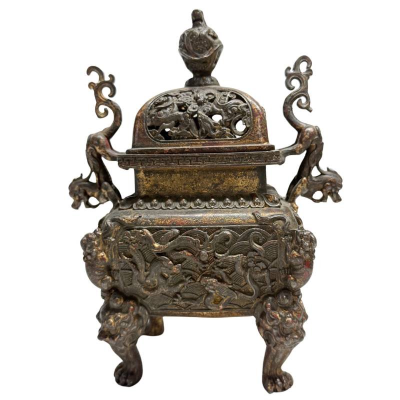 Fangding Chinese Bronze Incense Burner – Qing Dynasty, 19th Century-photo-3