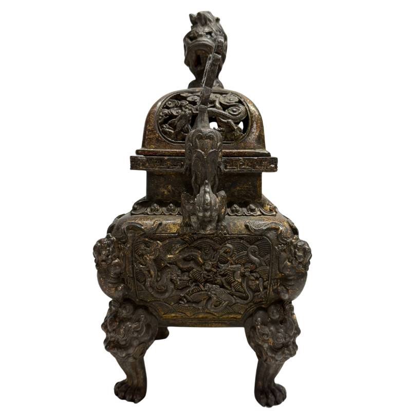 Fangding Chinese Bronze Incense Burner – Qing Dynasty, 19th Century-photo-4