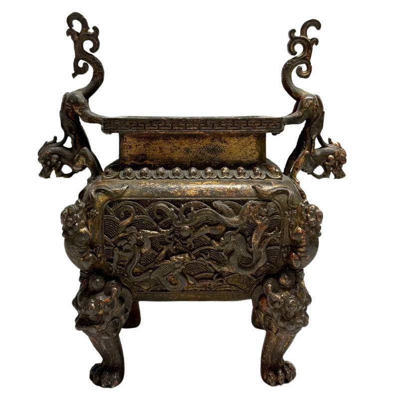 Fangding Chinese Bronze Incense Burner – Qing Dynasty, 19th Century-photo-2