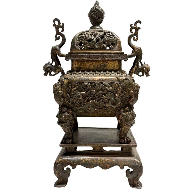 Fangding Chinese Bronze Incense Burner – Qing Dynasty, 19th Century