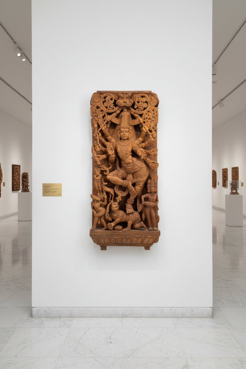 Panneau de temple hindou en bois – Shiva Nataraja, Inde du Sud, vers 1900-photo-2