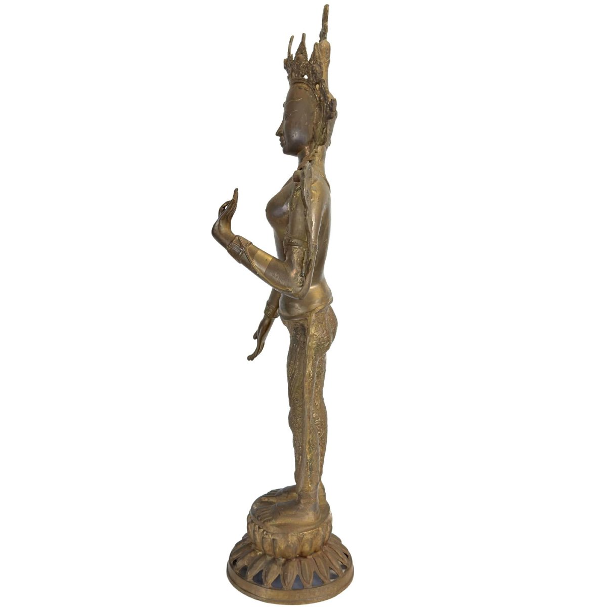 Nepalese Green Tara In Gilded Bronze – Kathmandu Valley, 19th Century-photo-3