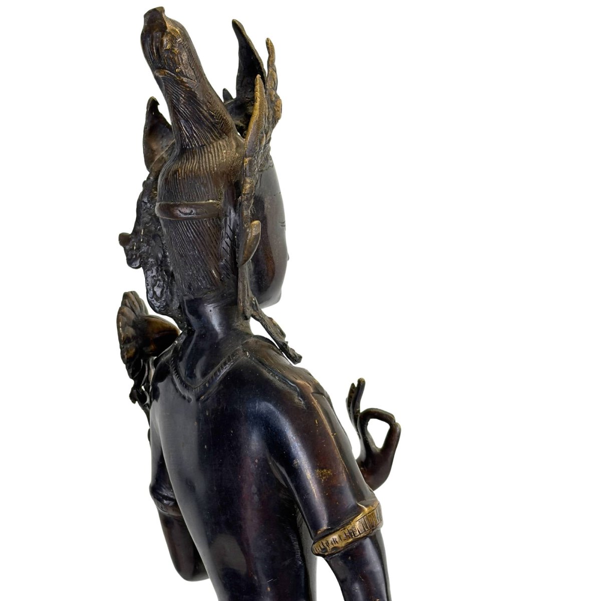 Nepalese Green Tara In Gilded Bronze – Newar Art, 19th Century-photo-2