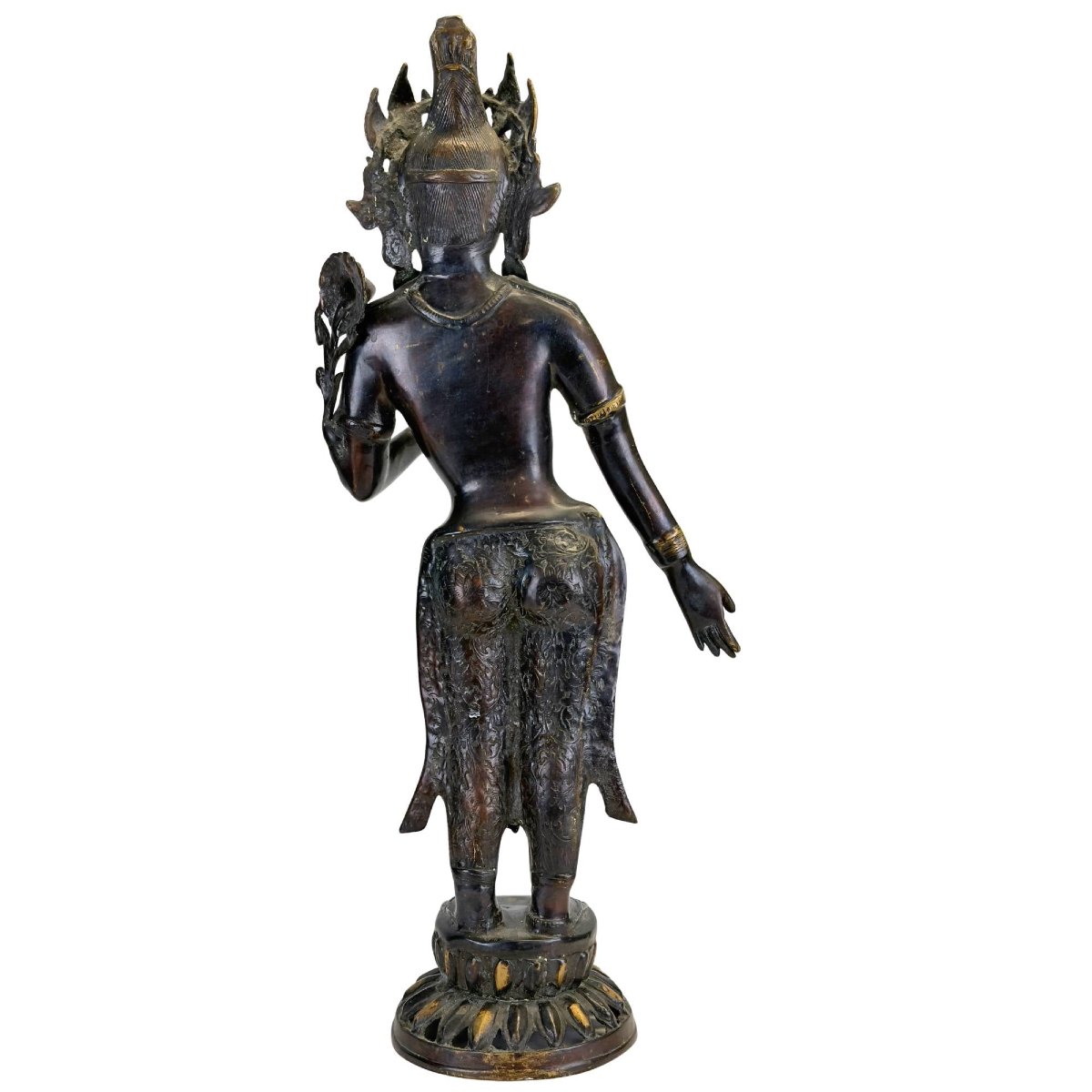 Nepalese Green Tara In Gilded Bronze – Newar Art, 19th Century-photo-3
