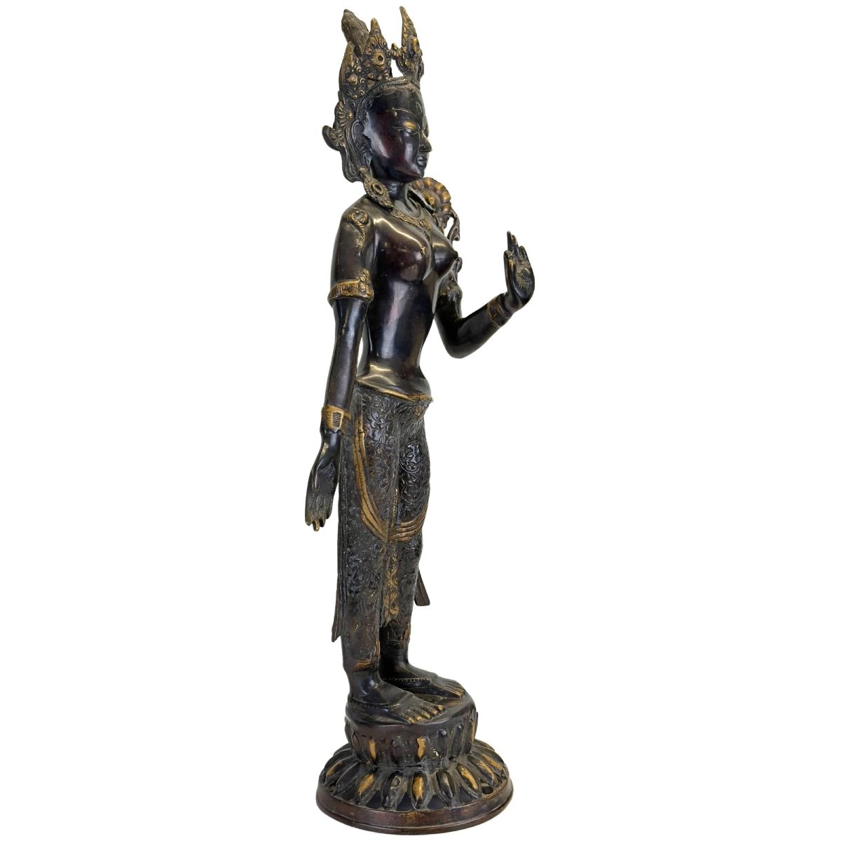 Nepalese Green Tara In Gilded Bronze – Newar Art, 19th Century-photo-2