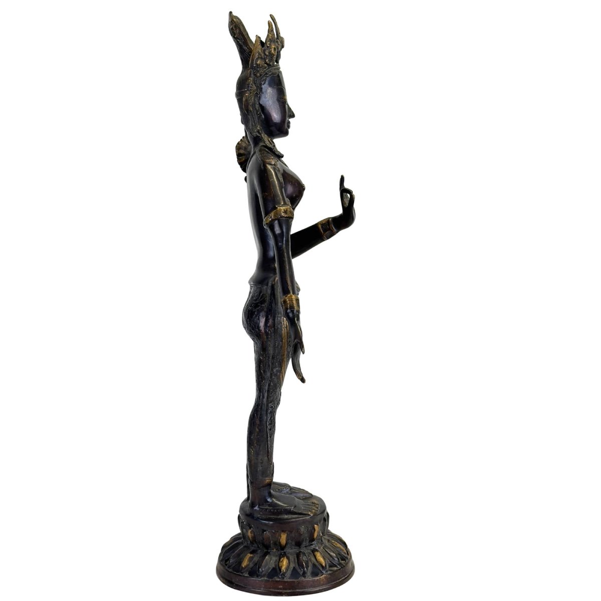 Nepalese Green Tara In Gilded Bronze – Newar Art, 19th Century-photo-4