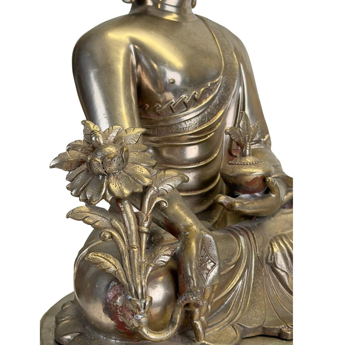 Silver-plated Bronze Bhaisajyaguru Medicine Buddha – Nepal, 15th–16th Century-photo-2