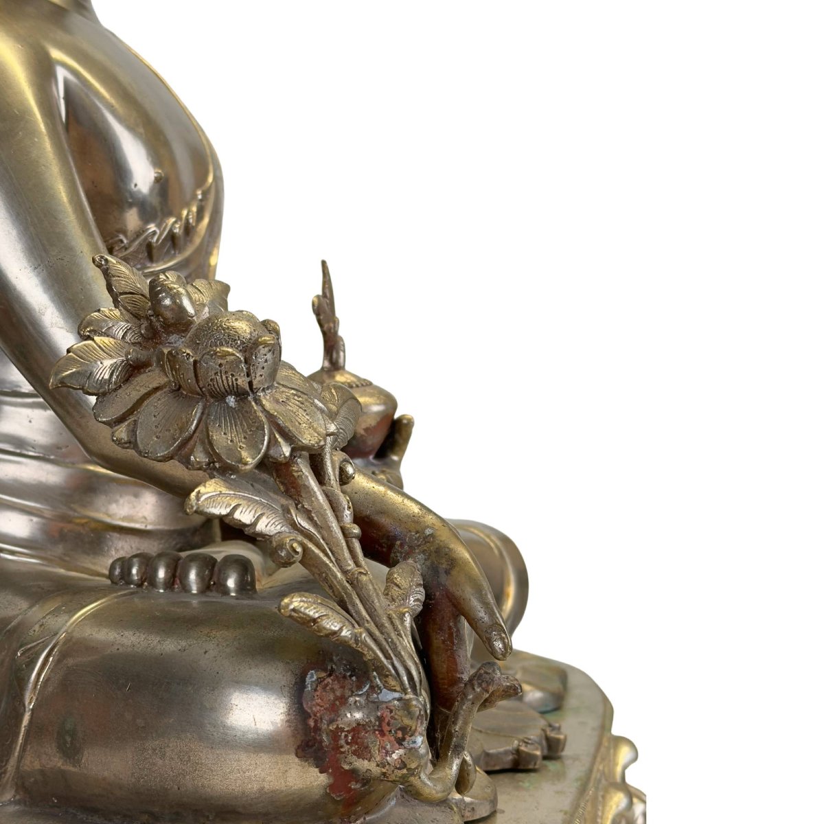 Silver-plated Bronze Bhaisajyaguru Medicine Buddha – Nepal, 15th–16th Century-photo-4