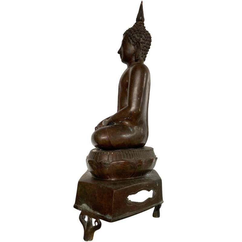 Bouddha thaï en bronze sur piédestal – Rattanakosin, début XIXe siècle-photo-3