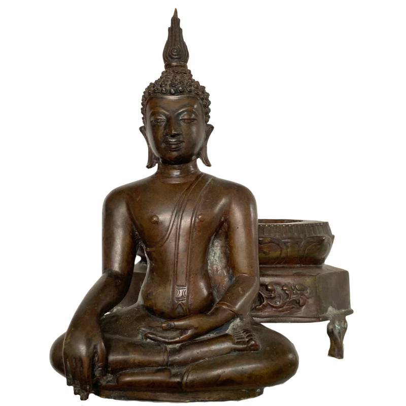 Bouddha thaï en bronze sur piédestal – Rattanakosin, début XIXe siècle-photo-2