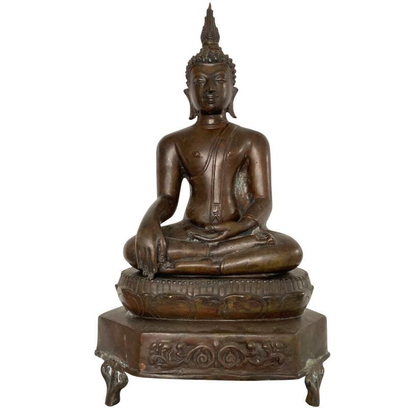 Bouddha thaï en bronze sur piédestal – Rattanakosin, début XIXe siècle