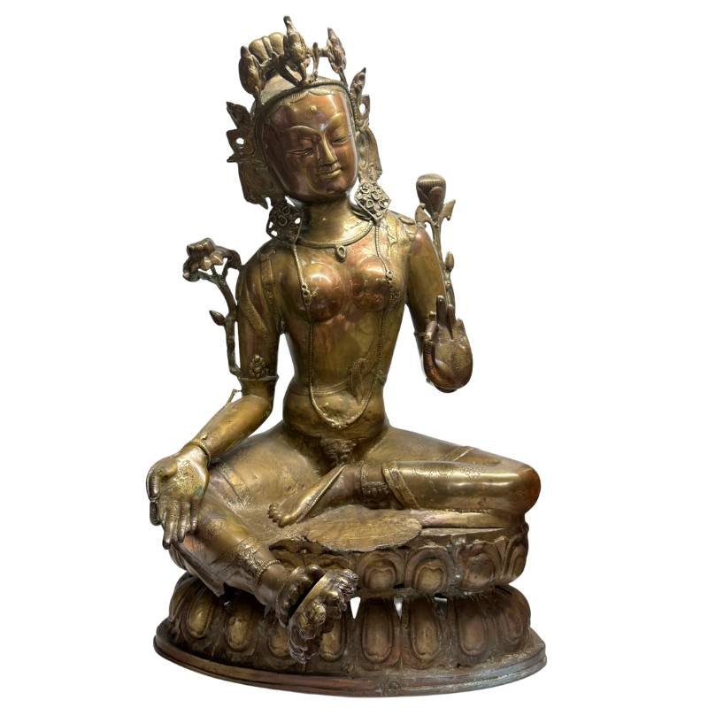 Tibetan Green Tara In Gilded Bronze – Vajrayana Tradition, 18th Century-photo-2
