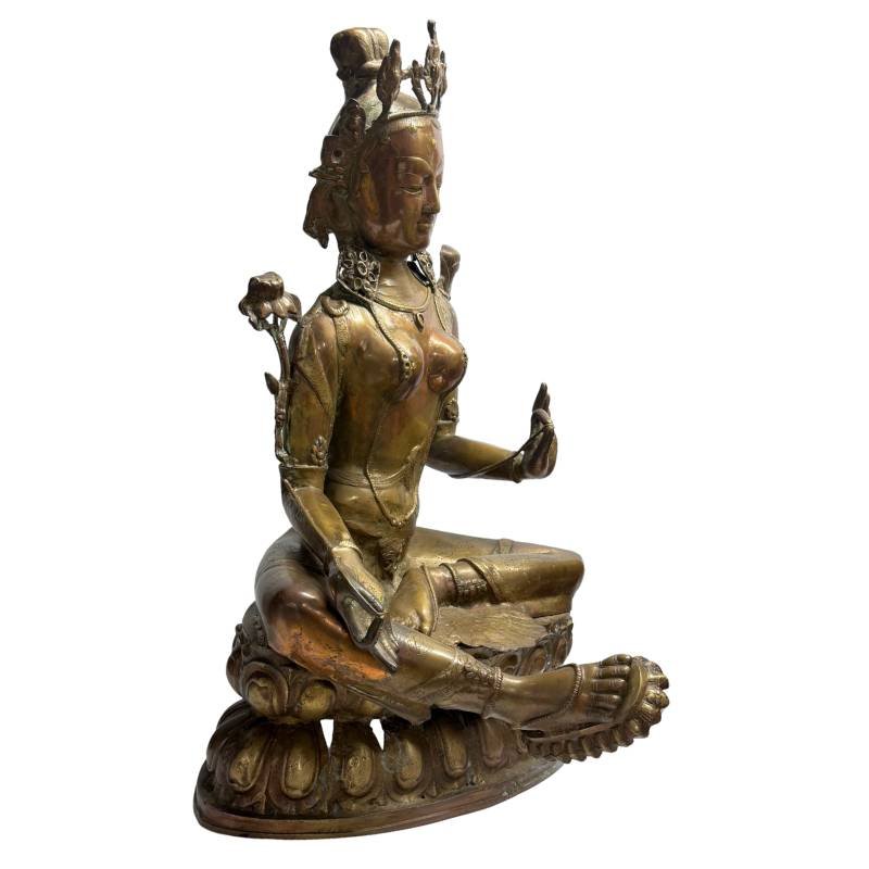 Tibetan Green Tara In Gilded Bronze – Vajrayana Tradition, 18th Century-photo-3
