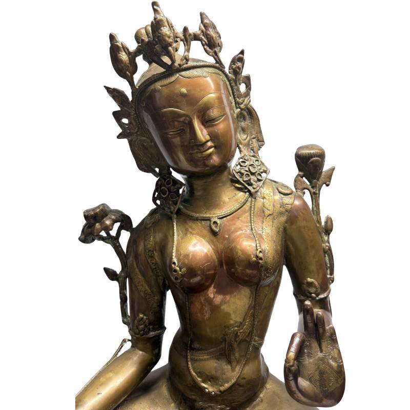 Tibetan Green Tara In Gilded Bronze – Vajrayana Tradition, 18th Century-photo-2