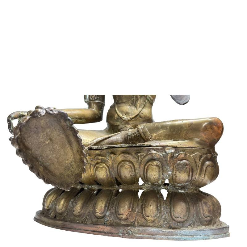 Tibetan Green Tara In Gilded Bronze – Vajrayana Tradition, 18th Century-photo-3