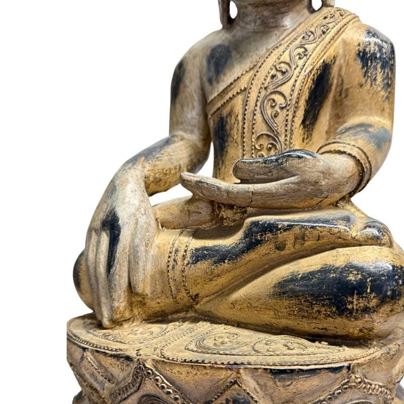 Bouddha birman en bois polychrome sur trône aux éléphants – Mandalay, vers 1900-photo-5