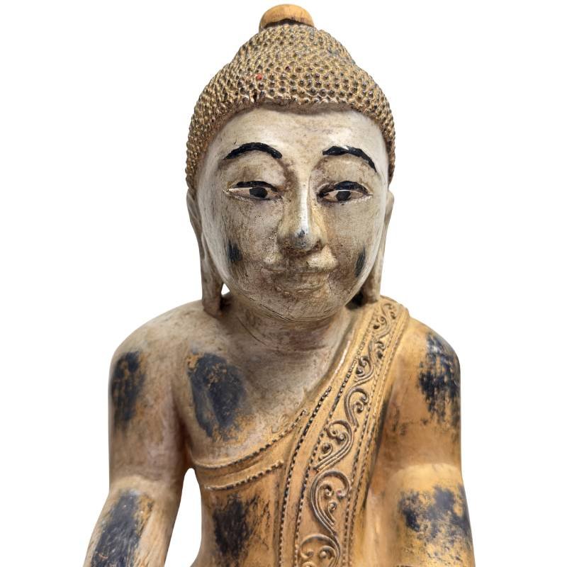 Bouddha birman en bois polychrome sur trône aux éléphants – Mandalay, vers 1900-photo-6