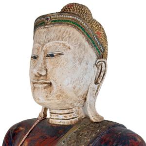 Burmese Buddha In The Mandalay Tradition – Lacquered Teak With Mirror Inlays, 19th Century