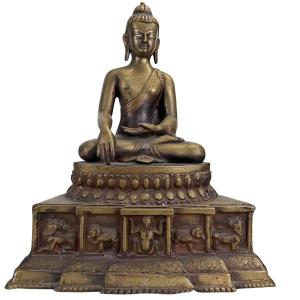 Bouddha himalayen en bronze aux yeux incrustés d’argent – XVIe–XVIIe siècle