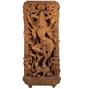 Panneau de temple hindou en bois – Shiva Nataraja, Inde du Sud, vers 1900