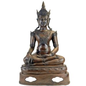 Bouddha thaï couronné en bronze – tradition Rattanakosin, XIXe siècle