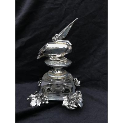 Large Inkwell In Pelican Bronze Aregenté And Crystal XIX