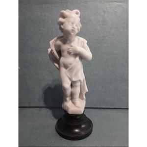 White Marble Cherub On A Blackened Wooden Base, Italy, XVIII E