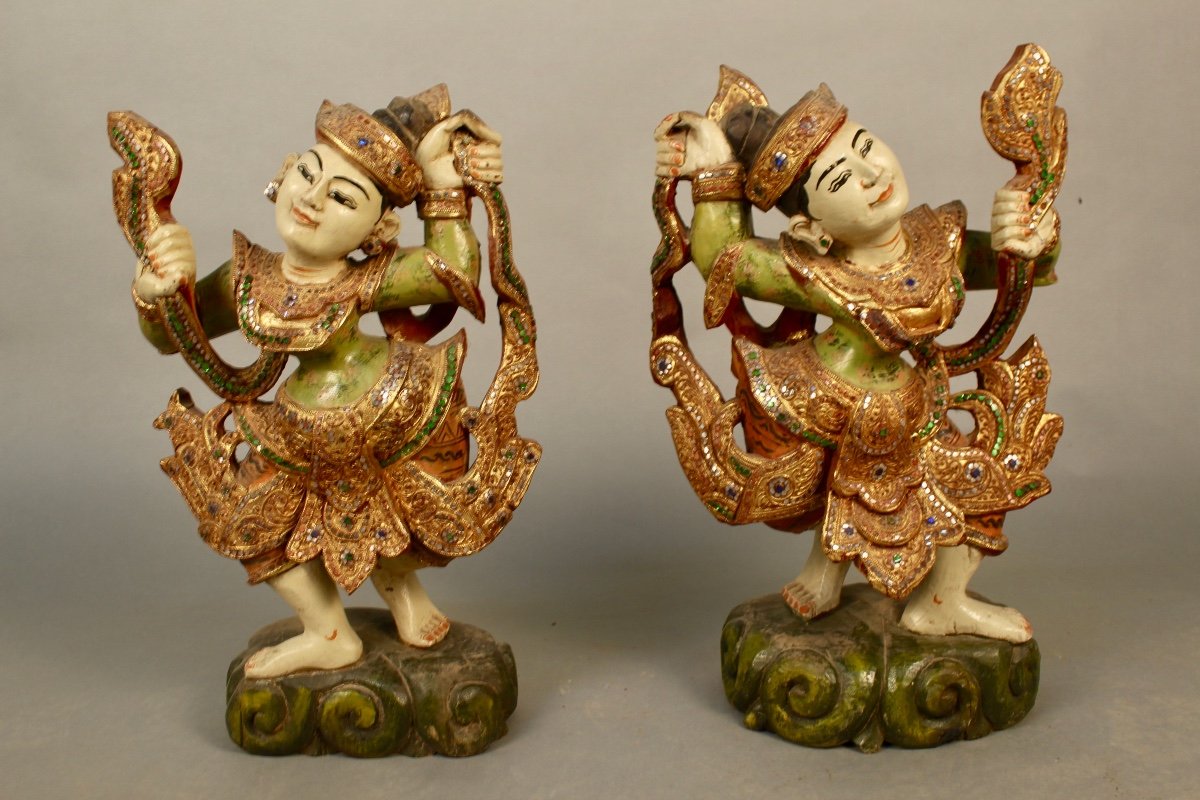 Pair Of Asian Dancing Statues-photo-2