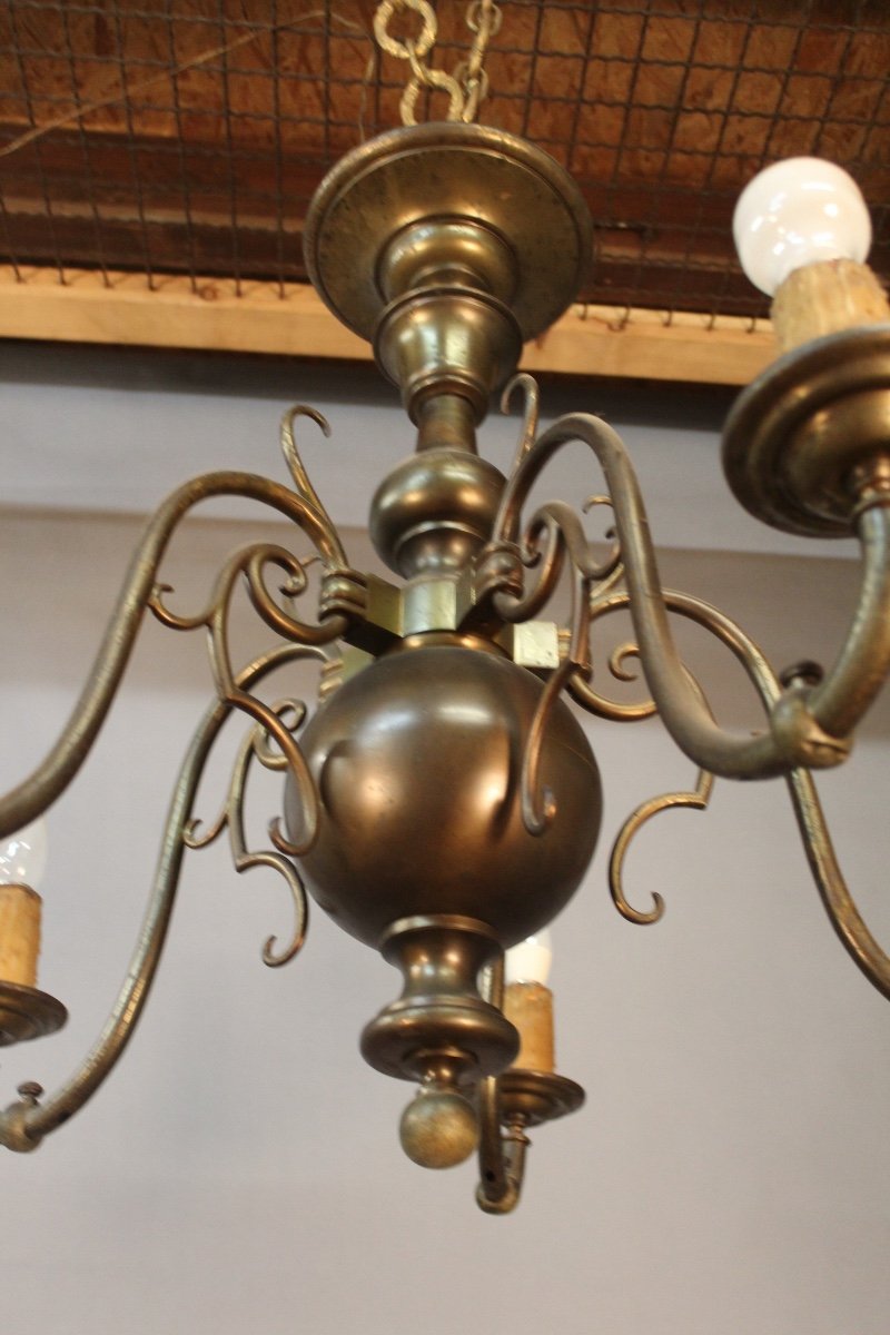 Dutch Chandelier In Nineteenth Bronze With 5 Arms Of Light-photo-4
