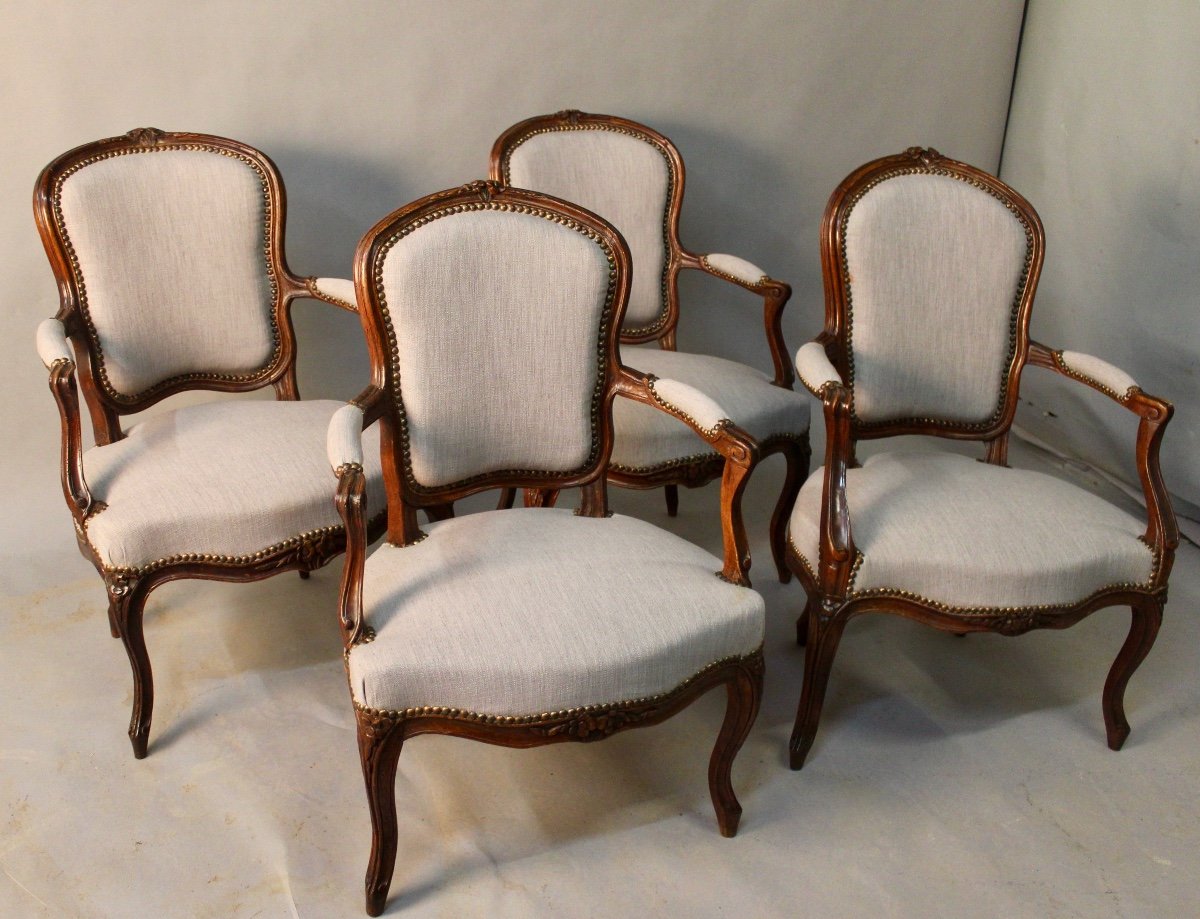 Suite Of 4 Cabriolet Armchairs Louis XV Period-photo-4