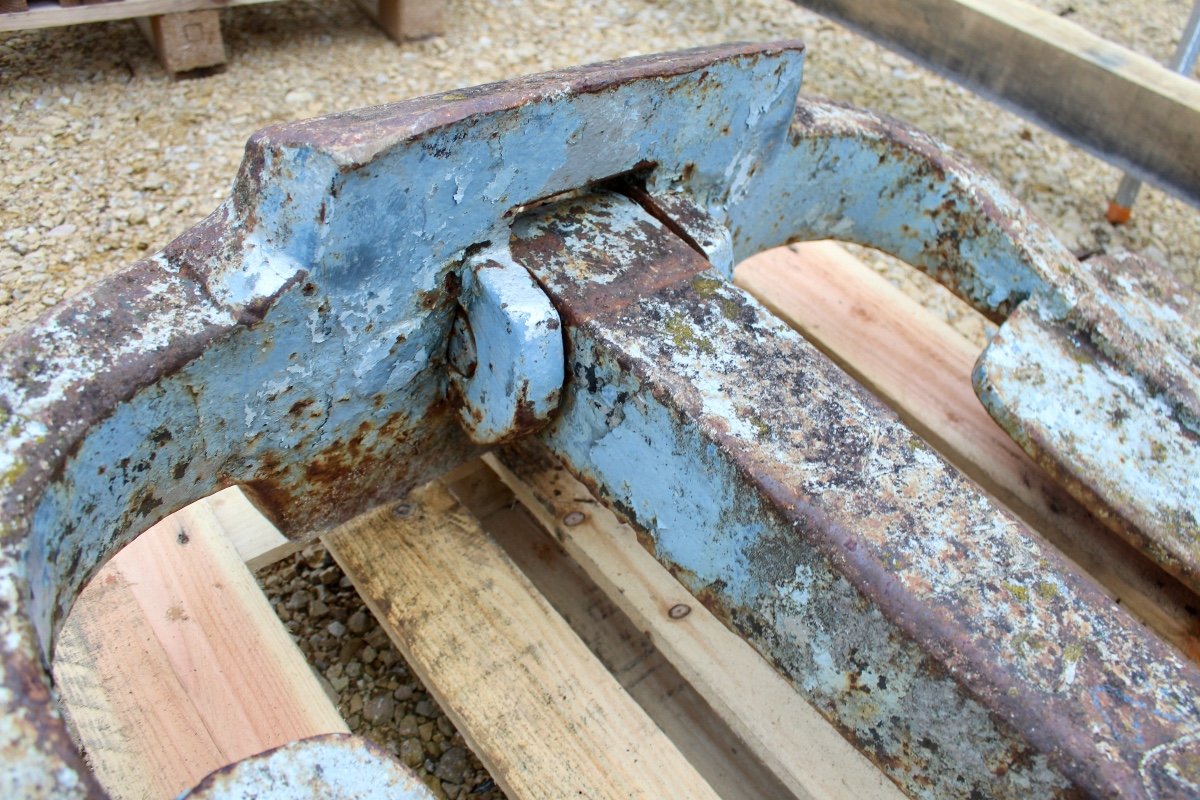 Très Grande Ancre De Marine En Fonte Avec Sa Chaîne-photo-3