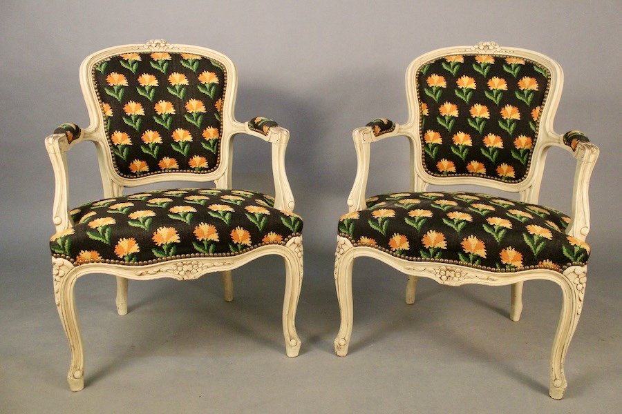 Paire De Fauteuils Cabriolet Style Louis XV-photo-2