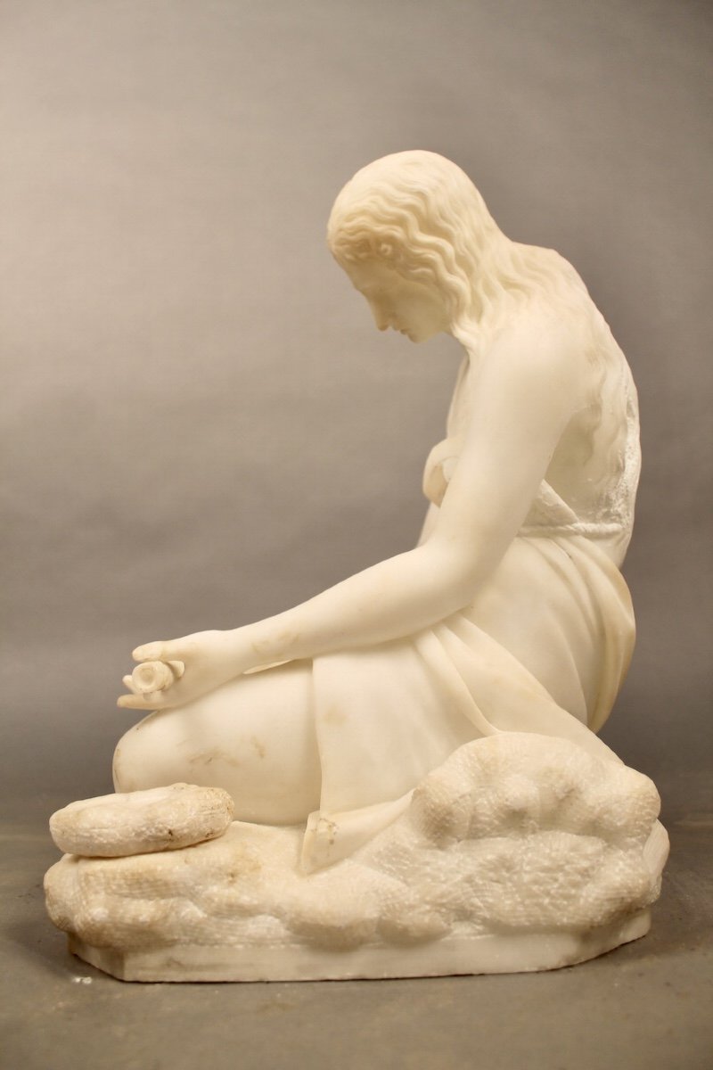 Penitent Madeleine In Carrara Marble By Pugi (1850-1915)-photo-1