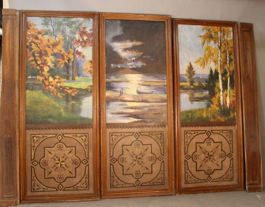 Suite Of 3 Large Painted Panels-photo-2