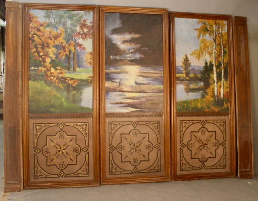 Suite Of 3 Large Painted Panels-photo-3