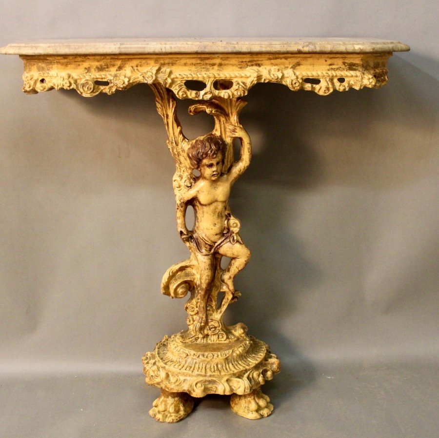 Marble Top Console And Its Rocaille Style Mirror-photo-2