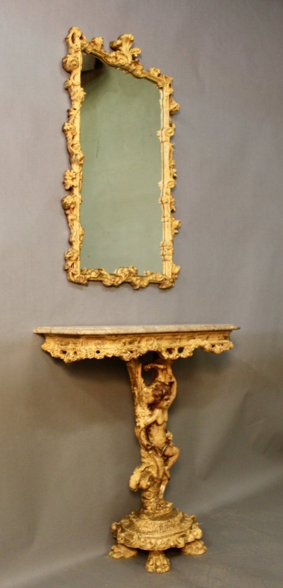 Marble Top Console And Its Rocaille Style Mirror-photo-4