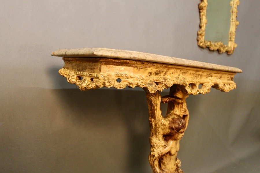 Marble Top Console And Its Rocaille Style Mirror-photo-1