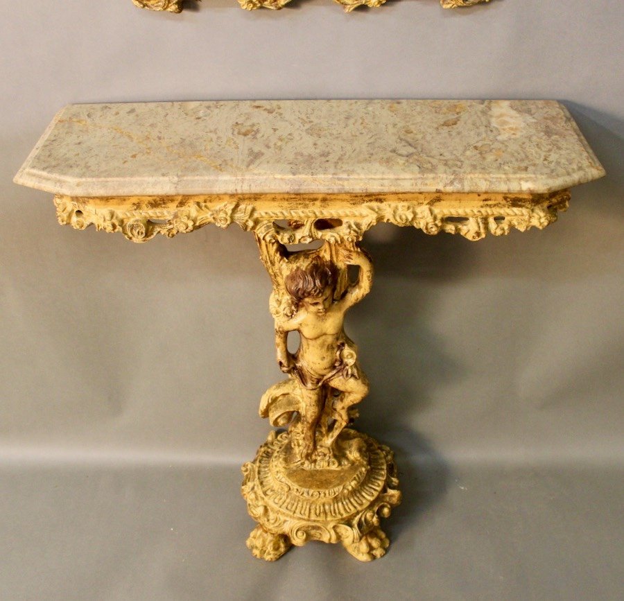 Marble Top Console And Its Rocaille Style Mirror-photo-6